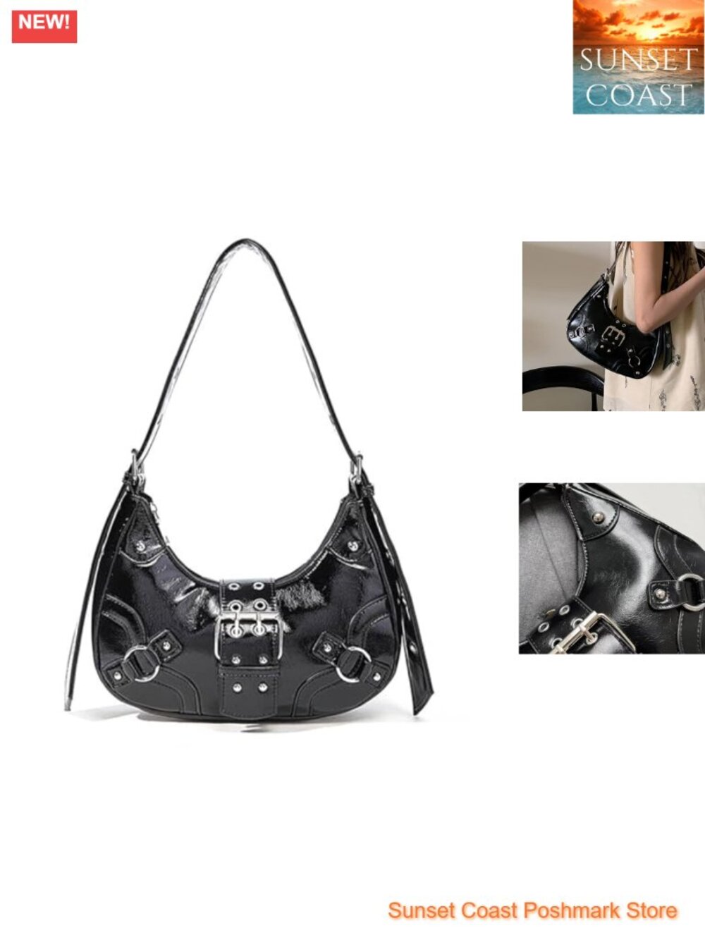 Faux Leather Y2k Shoulder Bag Goth Punk Hobo Handbag Trendy Underarm Purse